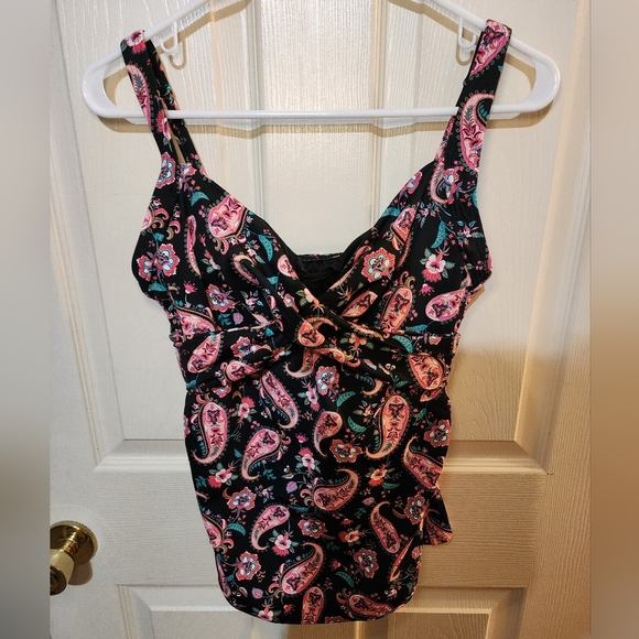 Lands' End Women's Paisley Swim Top - Black and Pink - Picture 4 of 6